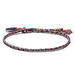 Orange Red Cotton Cord Braided Adjustable Bracelets, with Brass Bead, for Men and Women, Orange Red, Inner Diameter: 2-3/8 inch(6cm)