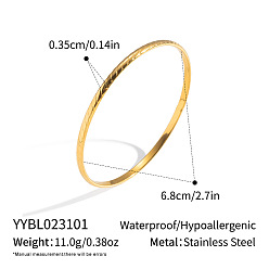 Real 18K Gold Plated 3.5MM 304 Stainless Steel Vintage Textured Round Bangles for Women, Real 18K Gold Plated, Inner Diameter: 2.68 inch(6.8cm)