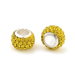 Золотистый Рондель полимерная глина европейские бусины, бусины с большим отверстием, с сердцевиной из горного хрусталя и сплава, золотые, 11.5x7.5 мм, отверстие : 5 мм