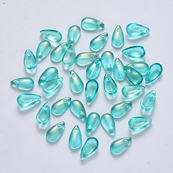 Темно-бирюзовый Прозрачные брызги окрашенные стеклянные подвески, с блеском порошок, слеза, темные бирюзовый, 9.5x5x3 мм, отверстие : 1.2 мм