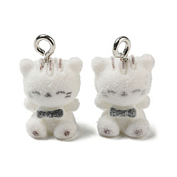 Cat Shape Кулоны из флокированной смолы, милые подвески в виде животных с железными петлями с платиновым покрытием, форма кошки, 21x13x10.8 мм, отверстие : 2 мм