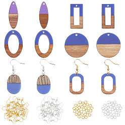 Розовато-лиловый Наборы для изготовления сережек diy, 12 шт. 6 стильные подвески из смолы и дерева, овальный и плоский круглый и конский глаз и прямоугольник, 40 шт. 2 цвета латунных крючков для сережек и 3.87 g 2 цвета латунных прыжковых колец., розовато-лиловый