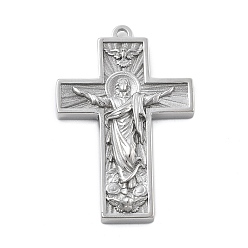 Нержавеющая Сталь Цвет 304 подвески из нержавеющей стали, крест с оберегом Иисуса, анти-тускнение, цвет нержавеющей стали, 38x25.5x5.5 мм, отверстие : 1.8 мм