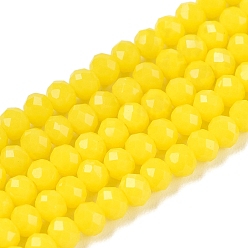 Желтый Непрозрачный сплошной цвет имитация нефрита стеклянные бусины пряди, граненые, рондель, желтые, 3.5~3.8x3 мм, отверстие : 0.4 мм, около 105~110 шт / нитка, 29~31 см