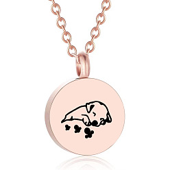 Розовое Золото Плоский круглый с кулоном в виде собаки ожерелье, ювелирные изделия из нержавеющей стали для мужчин и женщин в память о домашних животных, розовое золото , 21.65 дюйм (55 см)