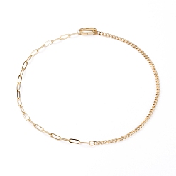 Golden Chain Necklaces, with Brass Micro Pave Cubic Zirconia Spring Gate Rings, Curb Chains & Paperclip Chains, Golden, 17.91 inch(45.5cm)