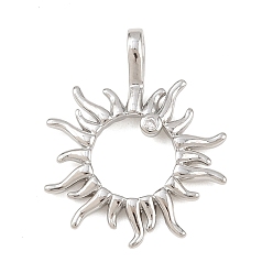 Платина Латунные микро проложить кубического циркония подвески, солнечные чары, платина, 22x17.5x3.5 мм, отверстие : 3x2 мм