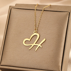 Letter H 304 ожерелья с подвеской в форме сердца из нержавеющей стали для женщин и мужчин, золотые, Письмо ч, 15.75~17.72 дюйм (40~45 см)