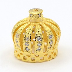 Golden CZ Jewelry Brass Micro Pave Cubic Zirconia Bead Caps, Crown, Golden, 13x13mm, Hole: 1mm