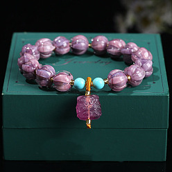 Флюорит Браслеты с подвесками из натурального флюорита с круглыми бусинами, лев, внутренний диаметр: 2-1/8 дюйм (5.5 см)