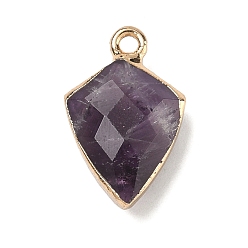 Аметист Подвески из натурального аметиста , латунные щиты-талисманы, граненые, золотые, 19.5x12.5x6~6.5 мм, отверстие : 1.8 мм