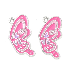 Platine Pendentifs en émail , papillon avec des charmes de mots ve, pendentifs fendues, platine, 29.5x17x1mm, Trou: 1.6mm