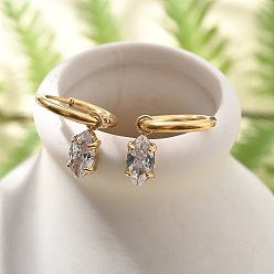 Золотой Ионное покрытие (ip) 304 серьги-кольца из нержавеющей стали с микропаве из кубического циркония, лошадиный глаз , золотые, 22 мм, штифты : 0.8 мм