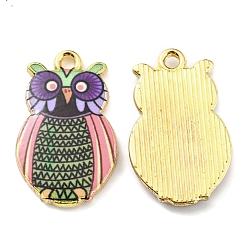 Светло-зеленый Печатные подвески сплава, золотые, сова, светло-зеленый, 23x14x2 мм, отверстие : 1.6 мм