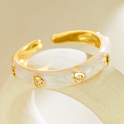 Blanc Anneaux de manchette ouverts en strass en laiton, cœur, avec l'émail, or, blanc, 15~20mm