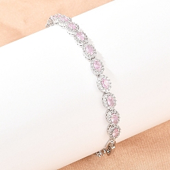Pink Теннисные браслеты из платиновой латуни с микропаве из кубических цирконий, браслеты для женщин, овальные, с группы часы застежками, долговечный, розовые, 8-5/8 дюйм (22 см), 6 мм