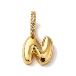 Letter N Латунные микро проложить кубического циркония подвески, без свинца и без кадмия, долговечная гальваническая буква n, 18x10x9 мм, отверстие : 5 мм