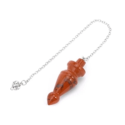 Red Jasper Natural Red Jasper Dowsing Pendulum Big Pendants, Undyed, with Platinum Plated Brass Findings, Cone Charm, 235mm