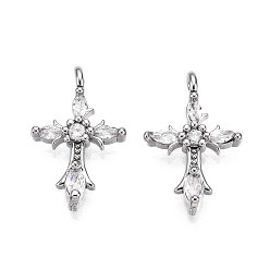 Платина Латунные микро проложить кубического циркония подвески, без кадмия, без никеля и без свинца, крест прелести, платина, 16x10x3.5 мм, отверстие : 1.5 мм