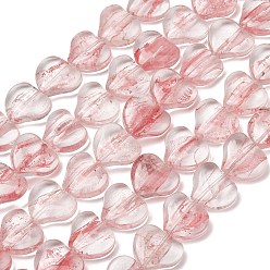 Pink Cuentas de murano transparente hechas a mano, corazón, rosa, 14x15.5~16x5.5~6.5 mm, agujero: 0.7 mm, sobre 24 unidades / cadena, 13.15~13.23'' (33.4~33.6 cm)