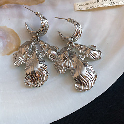 Silver Alloy Stud Dangle Earrings for Women, Leaf, Silver, 60x40mm