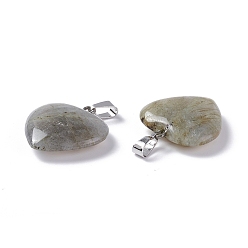 Labradorite Natural Labradorite Pendants, Heart, with Brass Findings, Platinum, 22~23x20~20.5x6~7.5mm, Hole: 5x8mm