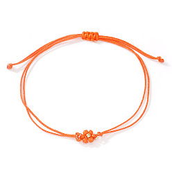 Оранжевый Регулируемые браслеты из стеклянных бисерных звеньев, Браслеты из вощеной нити, плетеные для женщин, цветок, оранжевые, 11.02 дюйм (28 см)