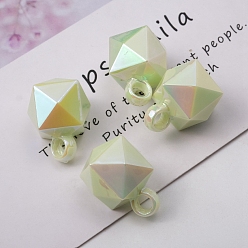 Light Green UV Plating Rainbow Iridescent Acrylic Pendants, Faceted, Cube, Light Green, 21x16x16mm, Hole: 3.8mm