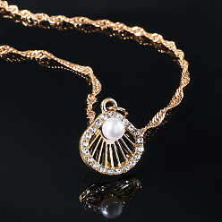 Золотой Ожерелья из сплава с кристаллами и стразами в форме ракушки для женщин, с имитацией жемчуга, белые, золотые, 16.54 дюйм (42 см)