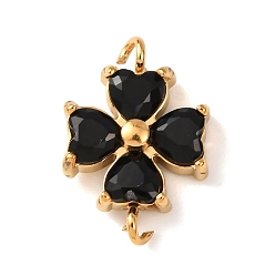 Черный 304 Соединительные элементы из нержавеющей стали в виде цветка, инкрустированные кубическим цирконием., золотые, чёрные, 15.5x10.5x3.5 мм, отверстие : 1.6 мм
