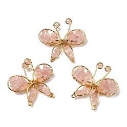 Розовый Кварц Брошь в виде бабочки из натурального розового кварца, латунные и железные булавки для одежды, золотые, 45~47x48~50 мм
