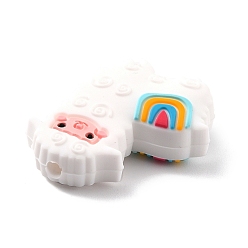 White Silicone Focal Beads, Chewing Beads For Teethers, Alpaca, White, 31x28x9mm, Hole: 3mm