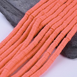 Лосось Бусины из полимерной глины , Диск / плоские круглые, Heishi бусы, salmon, 8x0.5~1 мм, отверстие : 2 мм, около 380~400 шт / нитка, 17.7 дюйм