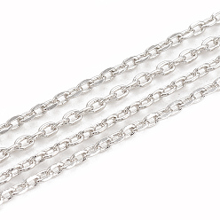 Платинированный Латунные кабельные цепи, цепи с алмазной огранкой, пайки, без кадмия, без никеля и без свинца, граненые, с катушкой, овальные, Реальная платина, 2.3x1.4x0.3 мм, около 98.42 футов (30 м) / рулон