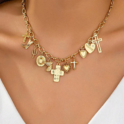 Cross 304 Женские подвески-нагрудники из нержавеющей стали, золотые, крестик, 15.75 дюйм (40 см)