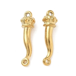 Настоящее золото 18K 304 итальянский рожок из нержавеющей стали с корончатыми звеньями, реальный 18 k позолоченный, 24.5x6.5 мм, отверстие : 1.2 мм