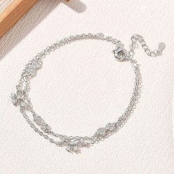 Platino Pulseras de eslabones con lazo y microengaste de circonita cúbica transparente de latón, larga duración plateado, chapado en rack, sin plomo y el cadmio, Platino, 2 pulgada (6.69 cm)