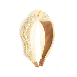 Шампанско-Желтый Повязки на голову из плиссированной ткани с декором из искусственного жемчуга, широкая повязка на голову со складками, простые женские аксессуары для волос, шампанское желтый, 150x125x45 мм