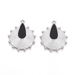Черный 304 подвески из нержавеющей стали, с эмалью, плоские круглые и каплевидные подвески, цвет нержавеющей стали, чёрные, 29x24x1.5 мм, отверстие : 1.5 мм