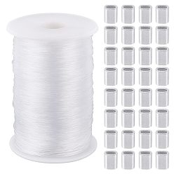 Clair Fil de nylon, fil de pêche, fil à perles, avec 100pcs breloques coulissantes en aluminium à colonne plate, pour cadre photo pot de fleurs décoration suspendue de noël, clair, 0.8mm, environ 328.08 yards (300m)/rouleau