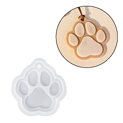 Paw Print Рождественская тема DIY силиконовые формы для подвесок, формы для литья смолы, белые, отпечаток лапы, 73x70x6 мм, отверстие : 5 мм