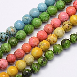 Mixed Color Natural Crazy Agate Beads Strands, Round, Dyed & Heated, Mixed Color, 8~8.5mm, Hole: 1mm, about 47pcs/strand, 14.9 inch(38cm)