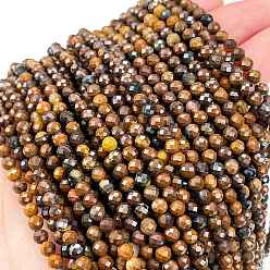 Тигровый глаз Природных тигровый глаз бисер нитей, граненые, круглые, 3 мм, отверстие : 0.6 мм, около 113 шт / нитка, 15 дюйм