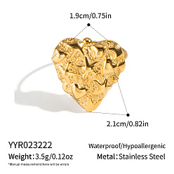 Doré  Bagues manchettes ajustables en acier inoxydable texturé en forme de cœur pour femmes, or, 304mm