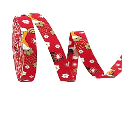 Rouge Rubans imprimés en polyester de fleurs de marquage à chaud, pour la fabrication de décorations en tissu bricolage, rouge, 5/8 pouces (16 mm)