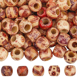 (52) Непрозрачная лаванда 3 сумки с напечатанными деревянными крашеными бусинами, бусины с большим отверстием, баррель, разноцветные, 12~12.5x11 мм, отверстие : 5~5.5 мм, 100 шт / пакет