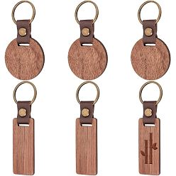 Кокосово-Коричневый 6шт 2 стильный брелок из искусственной кожи и орехового дерева, с железной фурнитурой, Прямоугольник и круглый, кокосового коричневый, 9.1~10.8 см, 3 шт / стиль