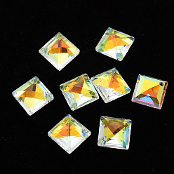 Klar ab Glas Charms galvanisieren, versilbert unten, facettiert, Karo, klar ab, 11x11x5 mm, Bohrung: 1 mm, zu 84 Stk. / Karton, 5 Brett / Box