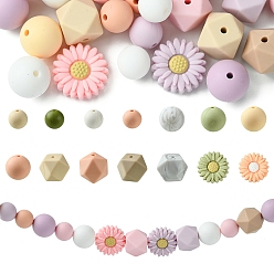 (52) Непрозрачная лаванда 48 шт. 14 стили, экологически чистые силиконовые фокальные бусины пищевого качества, изготовление ожерелий diy, маргаритка, разноцветные, 12~20x12~20~12~16.5 мм, отверстие : 2~2.2 мм