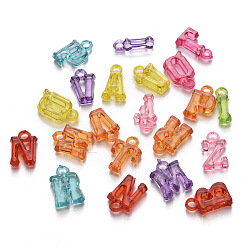 (52) Непрозрачная лаванда Прозрачные акриловые бусины, смешанные начальные буквы, разноцветные, 14~15x4~10.5x3.5 мм, Отверстие : 1.8 мм , около 2350 шт / 500 г